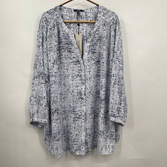 NYDJ Tops - NYDJ Multicolor Split Neck Button Up 3/4 Sleeve Pintuck Blouse Size 3X NWT